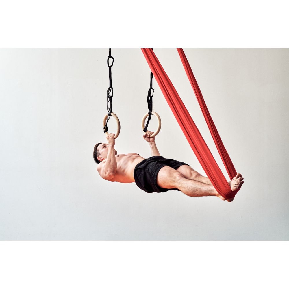 Aerial-Fitness-Tuch mit Holz-Gym-Ringen im Set inkl Zubehör in 32 Farben 